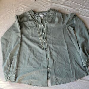 vintage Women's Green and Khaki long sleeve beaded formal blouse size 10